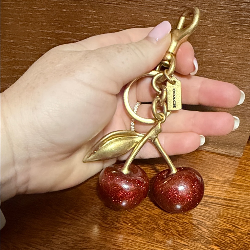 Coach Gold Hardware Cherry Bag Charm with Sparkling Red Cherries